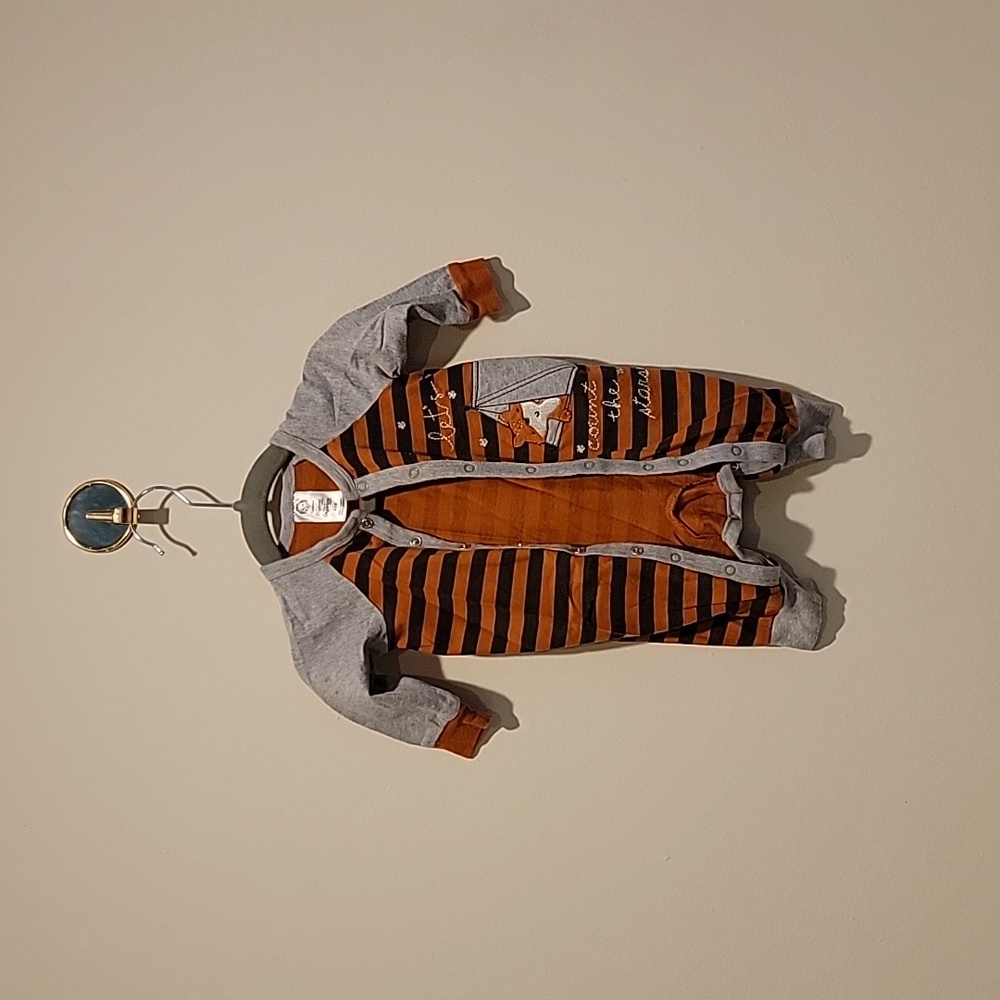 Gerber organic baby boy jumpsuit 100% stripe fox orange rust green grey brown